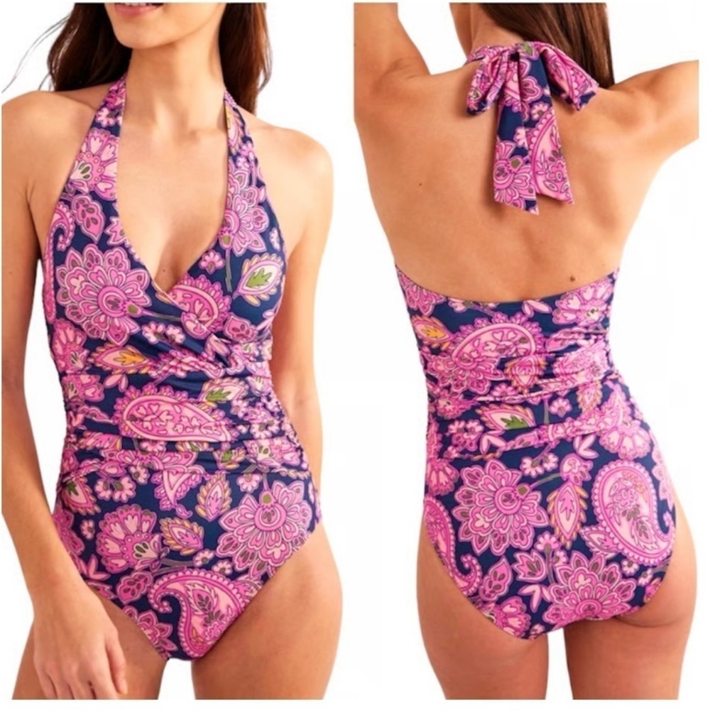 Boden floral/paisley Pink and Blue women’s One Piece Swimsuit size 4L NWOT